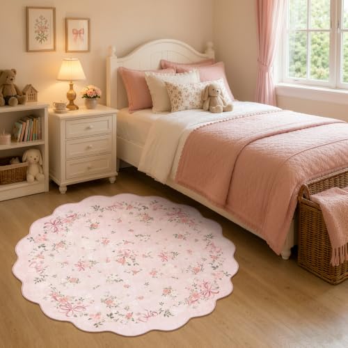 Bow Floral 4ft Round Rug