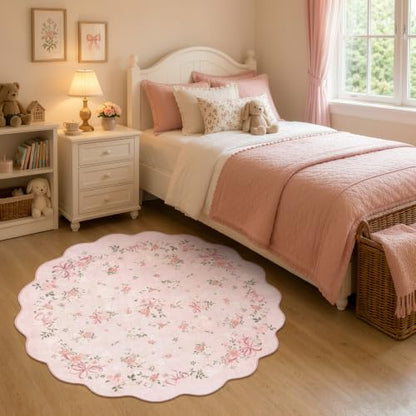 Bow Floral 4ft Round Rug