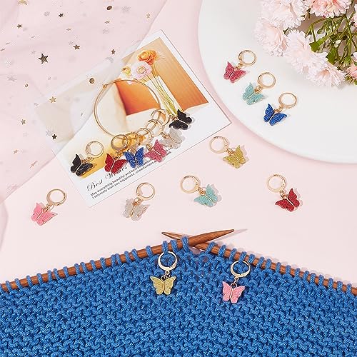 1 Box 16Pcs 8 Colors Knitting Crochet Markers Knitting Markers Charms Spring Butterfly Crochet Leverback Charms for Weaving Sewing Needleworks Women Adults DIY Supplies (16 Count)