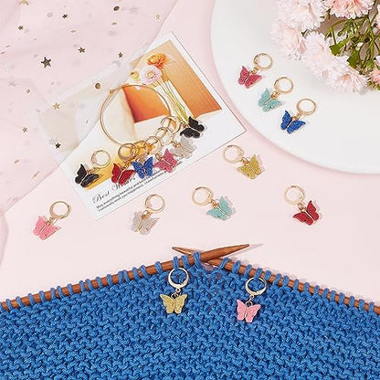 1 Box 16Pcs 8 Colors Knitting Crochet Markers Knitting Markers Charms Spring Butterfly Crochet Leverback Charms for Weaving Sewing Needleworks Women Adults DIY Supplies (16 Count)