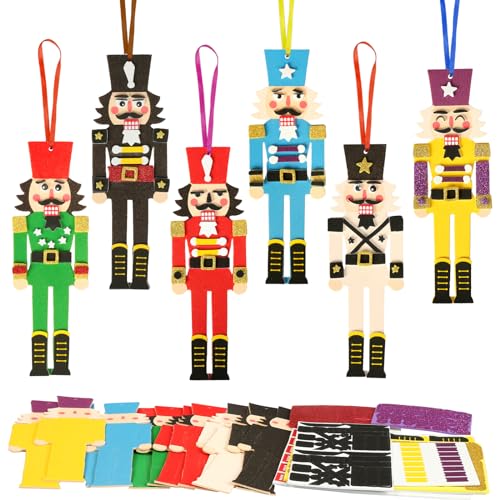 12 Pack Nutcracker Craft Kit for Kids Make You Own Foam Stickers Ornament DIY Christmas Arts and Crafts fo Chirstmas Party Supplies Christmas Tree Decoration (12 Count)