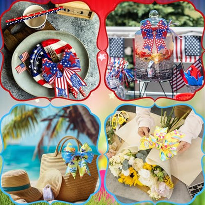 12 Rolls Summer Wired Edge Ribbon for Wreaths (12 Count)