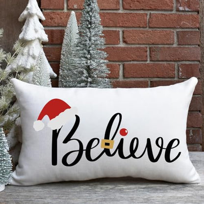 Merry Christmas Stencils for Crafts Reusable Christmas Stencils for Door Mats Believe Holiday Stencil for Painting on Wood Fabrics Porch Hanger Decor (8 Count)