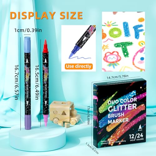 24 Colors 12 Pcs Glitter Markers Pens (12 Count)