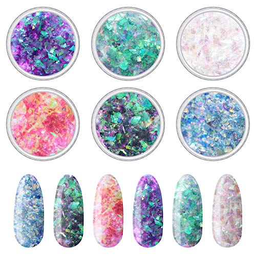 18 Boxes Mermaid Iridescent Chunky Glitter Flakes Chrome Nail Sequins Aurora Holographic Mermaid Nail Glitter Flake Glitters Chunky Iridescent Flakes for Face Eyes Body Hair Nails Decoration (18 Count)