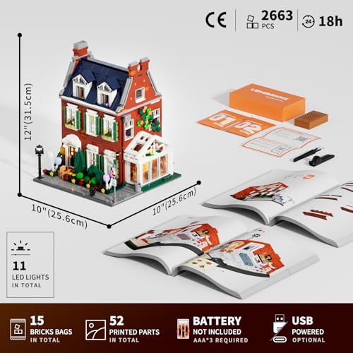 Redbrick Row House Lighting Building Bricks Set (2663 Count)