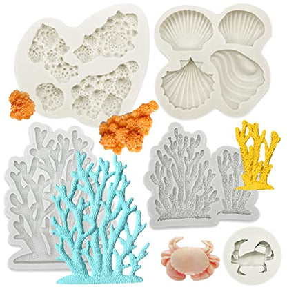 5 PCS Marine Theme Fondant Silicone Mold Seaweed Coral shell crab Shape DIY Handmade Baking Tools