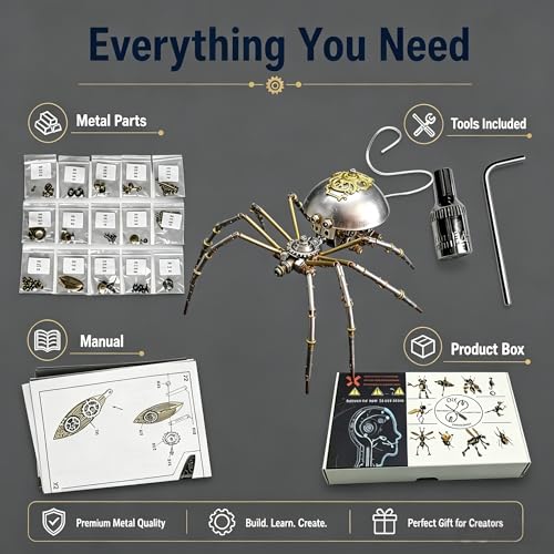 Steampunk Mechanical Insect Spider 3D Metal Puzzle Model Kits 150+ Parts No Glue Build Unique Desk Decor Christmas & Birthday Gift for Men Adults (10 Count)