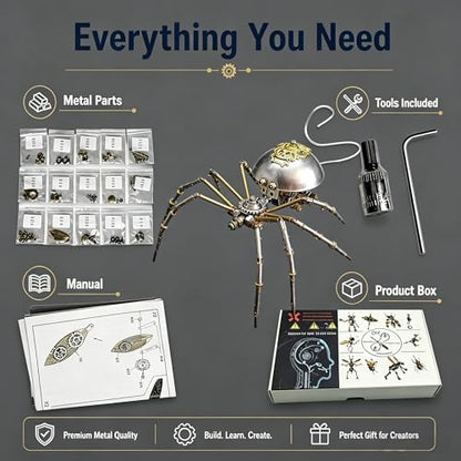 Steampunk Mechanical Insect Spider 3D Metal Puzzle Model Kits 150+ Parts No Glue Build Unique Desk Decor Christmas & Birthday Gift for Men Adults (10 Count)