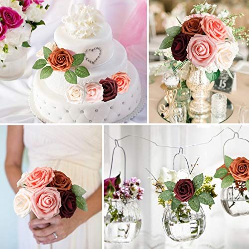 Burgundy Shades Rose 25pcs Real Looking Artificial Flowers w (25 Count)
