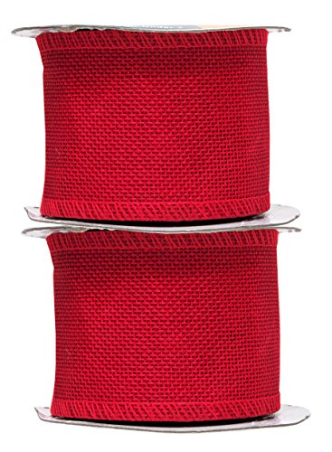 2 1 2 Inch Wide Red Burlap Ribbon for Crafts (2 Count)