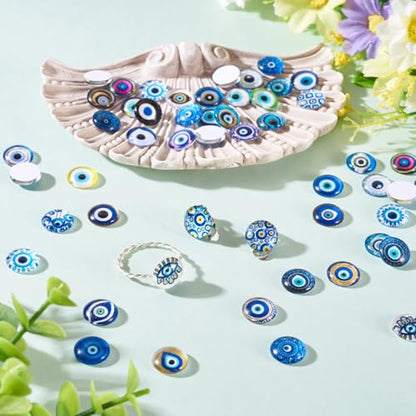 100Pcs Evil Eye Glass Cabochons for Jewelry Making (100 Count)