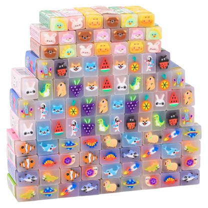 100 Piece Kawaii Cute Animal Pencil Eraser for Kids (100 Count)
