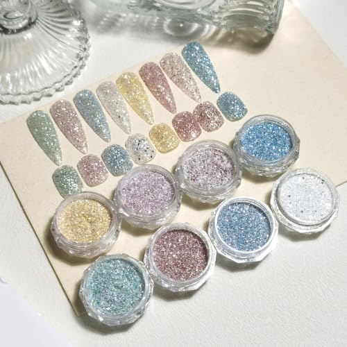 8 Colors Holographic Sugar Glitter Powder for Nails