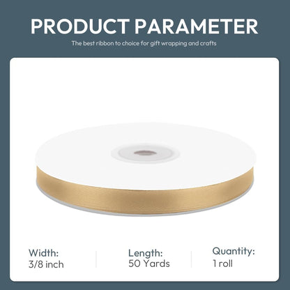 3/8" Wide x 50 Yards Champagne Gold Single Faced Polyester Satin Ribbon for Wedding Decor, Wreath, Crafts, Gift Wrapping & Other Projects - Crafty Corner