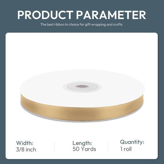 3/8" Wide x 50 Yards Champagne Gold Single Faced Polyester Satin Ribbon for Wedding Decor, Wreath, Crafts, Gift Wrapping & Other Projects - Crafty Corner