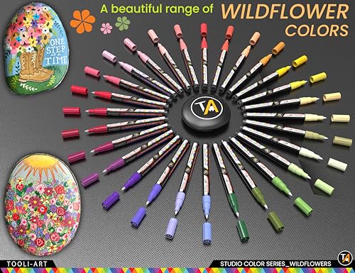 28 Wildflower Colors Acrylic Paint Pens Studio Color Series Markers Set 0.7mm Extra Fine Tip (28 Count)
