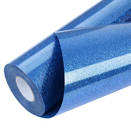 Royal Blue Glitter HTV Heat Transfer Vinyl Roll 12 inch x 20 ft Iron on Vinyl for T Shirts Crafts Bulk