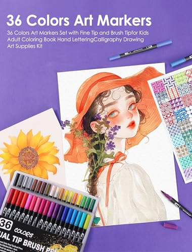 36 Colors Dual Tip Watercolor Markers Pens for School Supplies (36 Count)