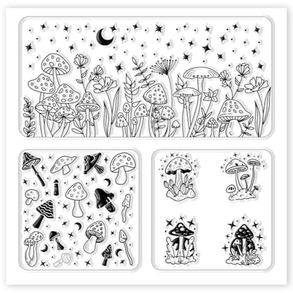 Polymer Clay Texture Sheet Mushrooms Silicone Texture Stamp Stars Flowers Clay Texture Mat Modeling Pattern Pad Polymer Clay Tools for Jewelry Earring Making DIY Craft