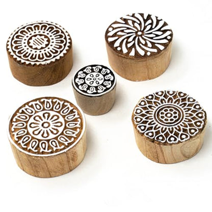 Round Shape Wooden Printing Stamps (5 Count)