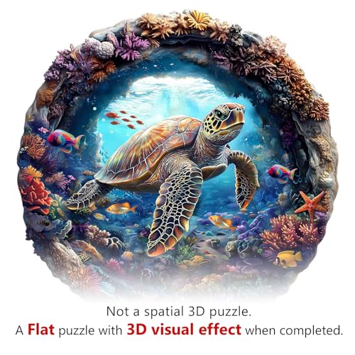 3D Cute Sea Turtle Puzzles Coral Ocean Fish Colorful Puzzle Adults Gifts for Women Men Wooden 100 Pieces 8.5x8.5in (100 Count)