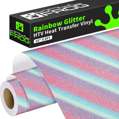 Rainbow Glitter HTV Vinyl Roll 10'' x 8ft Gradual Rainbow Glitter Iron on Vinyl for All Cutting Machine Sparkly Heat Transfer Vinyl for T