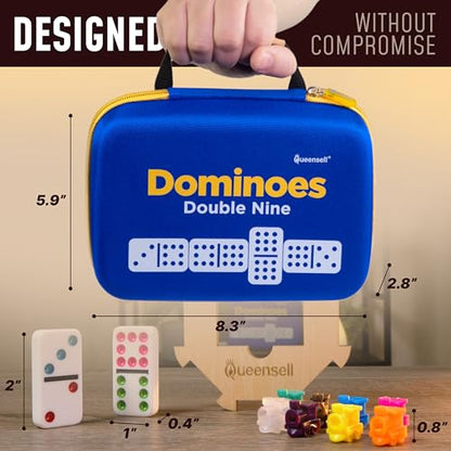 Double 9 Dominos Set for Adults and Kids with Colored Dots