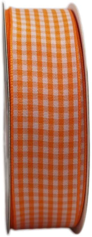 Micomon Orange Gingham Plaid Checked Ribbon 25 Yard Each Roll 100% Polyester (1", Orange) - Crafty Corner