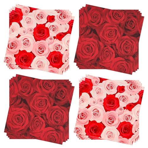 Paper Napkins 80 Pack 2 Ply Floral Beverage Luncheon Dinner Paper Napkins Flower Print Disposable Napkins for Wedding Anniversary Celebrations (80 Count)