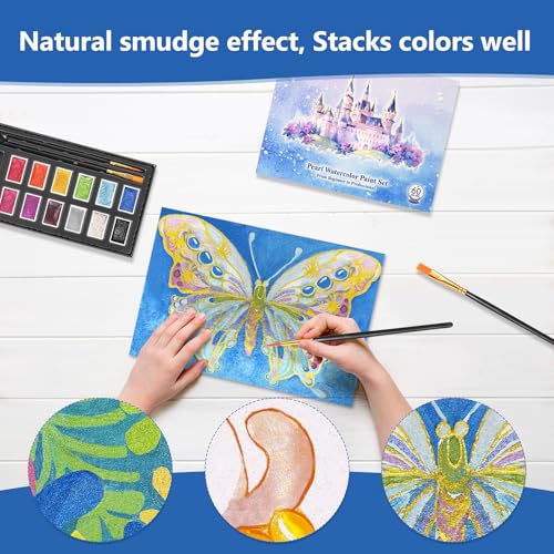 Mini Glitter Watercolor Paint Set with Paper (12 Count)