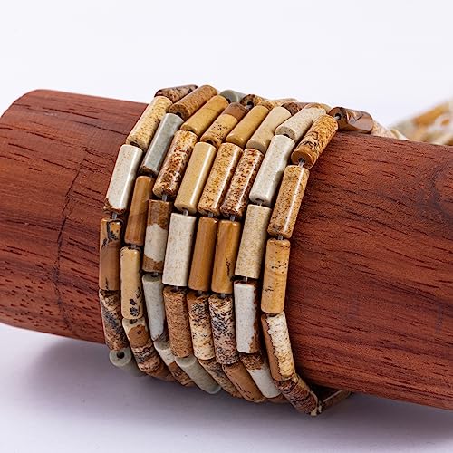 Natural Blown Picture Stone Cylinder Tube Beads 4x13mm 38cm (28 Count)