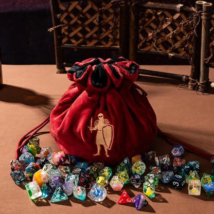 Large DND Dice Bag with Pockets Red Storage Bag for D&D RPG Games