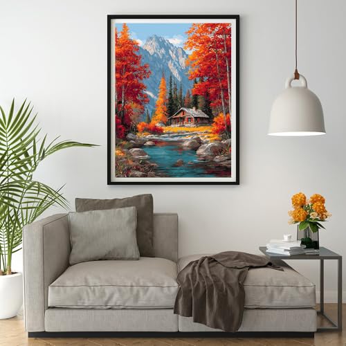14CT Counted Cross Stitch Kits for Adults Advanced Mountains Lake Printed Stamped Cross Stitch Kits for Adults