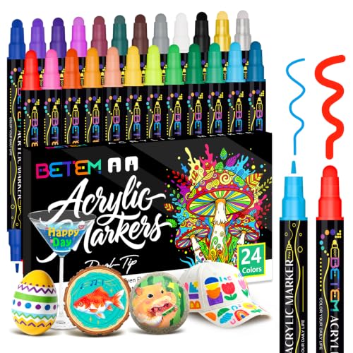 24 Colors Dual Tip Acrylic Paint Markers (24 Count)