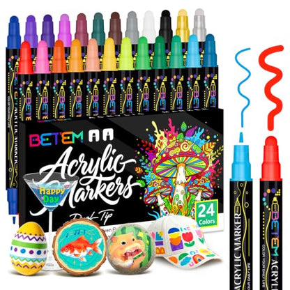 24 Colors Dual Tip Acrylic Paint Markers (24 Count)