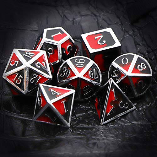 Metal DND Dice Set Silver Red Black Enamel Vampire D&D Dice with Leather Dice Bag Compatible with Dungeons and Dragons TTRPG Gift for DND Lovers Players Masters