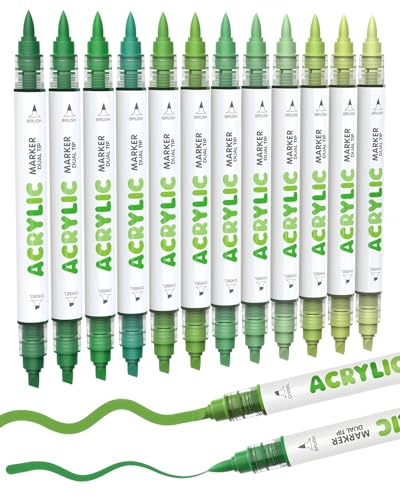 12 Green Dual Tip Acrylic Paint Markers (12 Count)