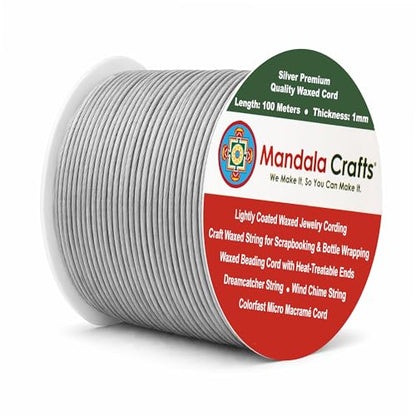 1mm Silver Cotton Waxed Cord for Jewelry Making (327 Foot )