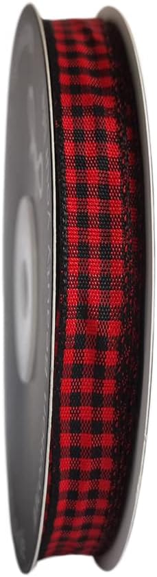 Red and Black Gingham Plaid Checked Ribbon 25 Yards Each Roll 100% Polyester (3/8",BlackRed) - Crafty Corner