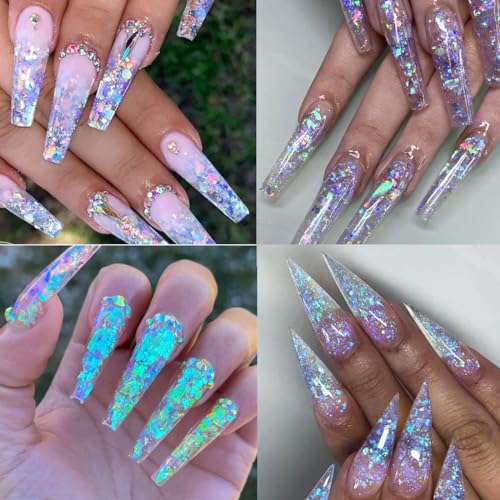 12 Colors Holographic Glitter Nail Art Sequins Aurora Iridescent Nail Flakes Glitter Chameleon Flakes Irregular Ice Slag Glass Paper Ultra Thin Mermaid Nail Glitter for Nail Art Make
