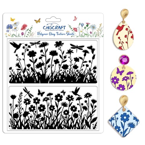 Wildflowers Silhouettes Print Pattern Clay Texture Sheet Butterflies and Hummingbirds Silicone Texture Mat DIY Tools for Polymer Clay Making Earrings Jewelry DIY Crafts 5.5 × 5.5 Inch