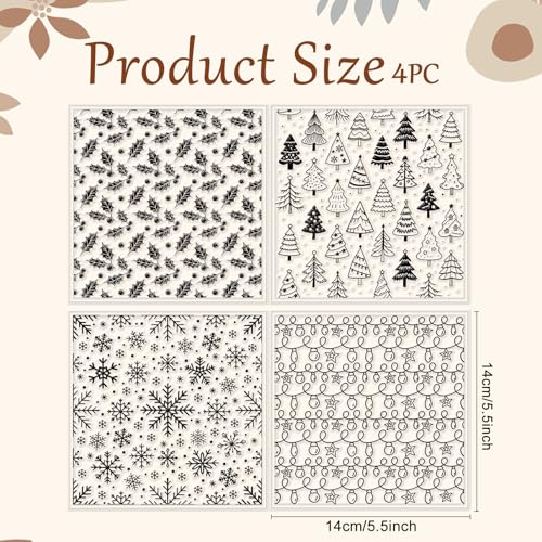 4 Pcs Christmas Elements Polymer Clay Texture Sheets Snowflakes Silicone Texture Stamp Pine Trees Clay Texture Mat Modeling Pattern Pad Sheets for Jewelry and Earrings Tools
