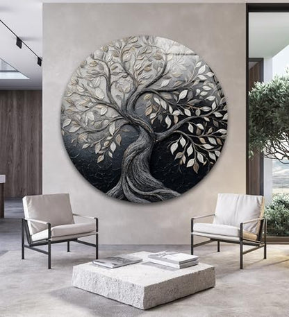 20''(50cm) Diameter Twilight Tree of Life Round Glass Wall Art Tempered Glass Printing Wall Decor Large Wall Art Wall Hangings