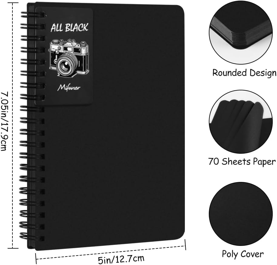 5x7in Black Paper Mixed Media Sketchbook, 110gsm Spiral Bound Art Journal Sketchbook, 70Sheets Acid-Free Travel Pocket Sketch Pad for Drawing, Illustration, Ideal for Most Dry Media - Crafty Corner