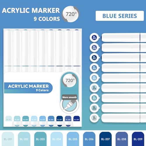 Water Based Acrylic Paint Markers Blue (9 Count)