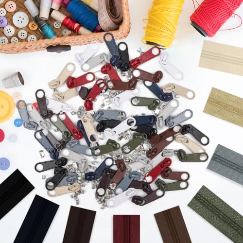 31 Yards 10 Pieces Sewing Zippers #3 Nylon Coil Zippers Assorted Zipper for Sewing with 40 Zipper Sliders for DIY Tailor Sewing Crafts Supplies (10 Count)