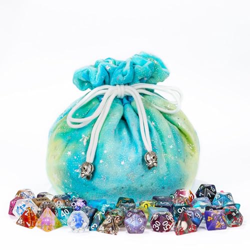 DND Dice Bags Large with Pockets Cyan Storage Bag for D&D RPG Games (21 Ounce)