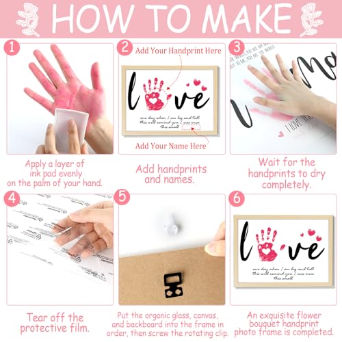 Mother's Day Handprint Art Gifts DIY Kit Mother's Day Craft from Daughter Son Kids Adults Love Handprint Keepsake with Wood Frame for Mom Grandma Lovers Birthday Holiday Activities 12x16 Inch
