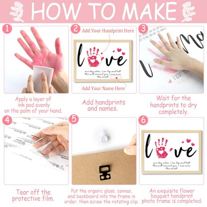 Mother's Day Handprint Art Gifts DIY Kit Mother's Day Craft from Daughter Son Kids Adults Love Handprint Keepsake with Wood Frame for Mom Grandma Lovers Birthday Holiday Activities 12x16 Inch